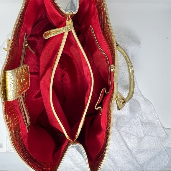 BEVERLY FELDMAN Shoulder Bag Satchel Gold / Silver Leather handbag - Picture 3 of 16